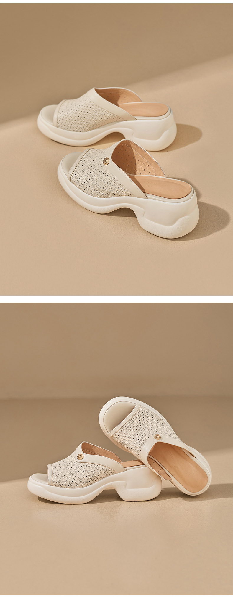 Sandal cao gót nữ mũi hở đế dày 6,5 cm phong cách đơn giản — màu trắng ngà chi tiết 11
