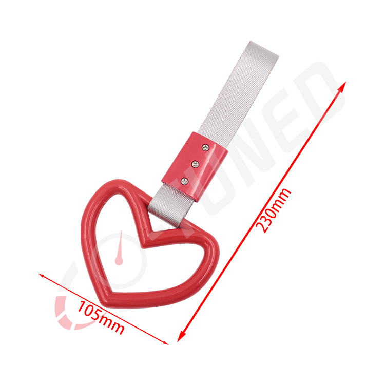 JDM gran decoración de coches en forma de corazón cinturón de plata anillo colgante parachoques trasero anillo de advertencia amor en forma de corazón coche redondo mano tirón