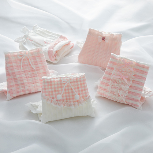 Pink Lolita-style Cute Women's Panties, Sweet & Girly Cotton-Blend Mid-Rise Briefs—Wholesale