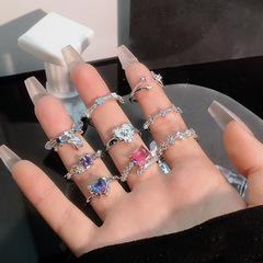 秋冬極簡搭配款紫鑽愛心小眾設計開口戒指ins冷淡風新款愛心指環