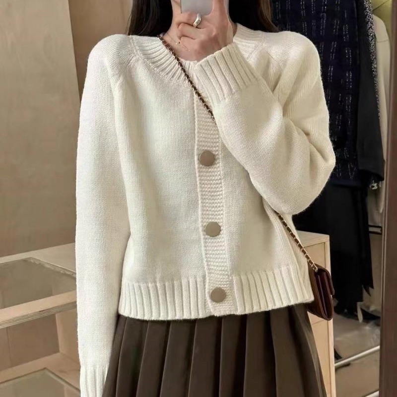 2023韩系女装秋冬新款纯色针织开衫女宽松显瘦单排扣纯色毛衣外套