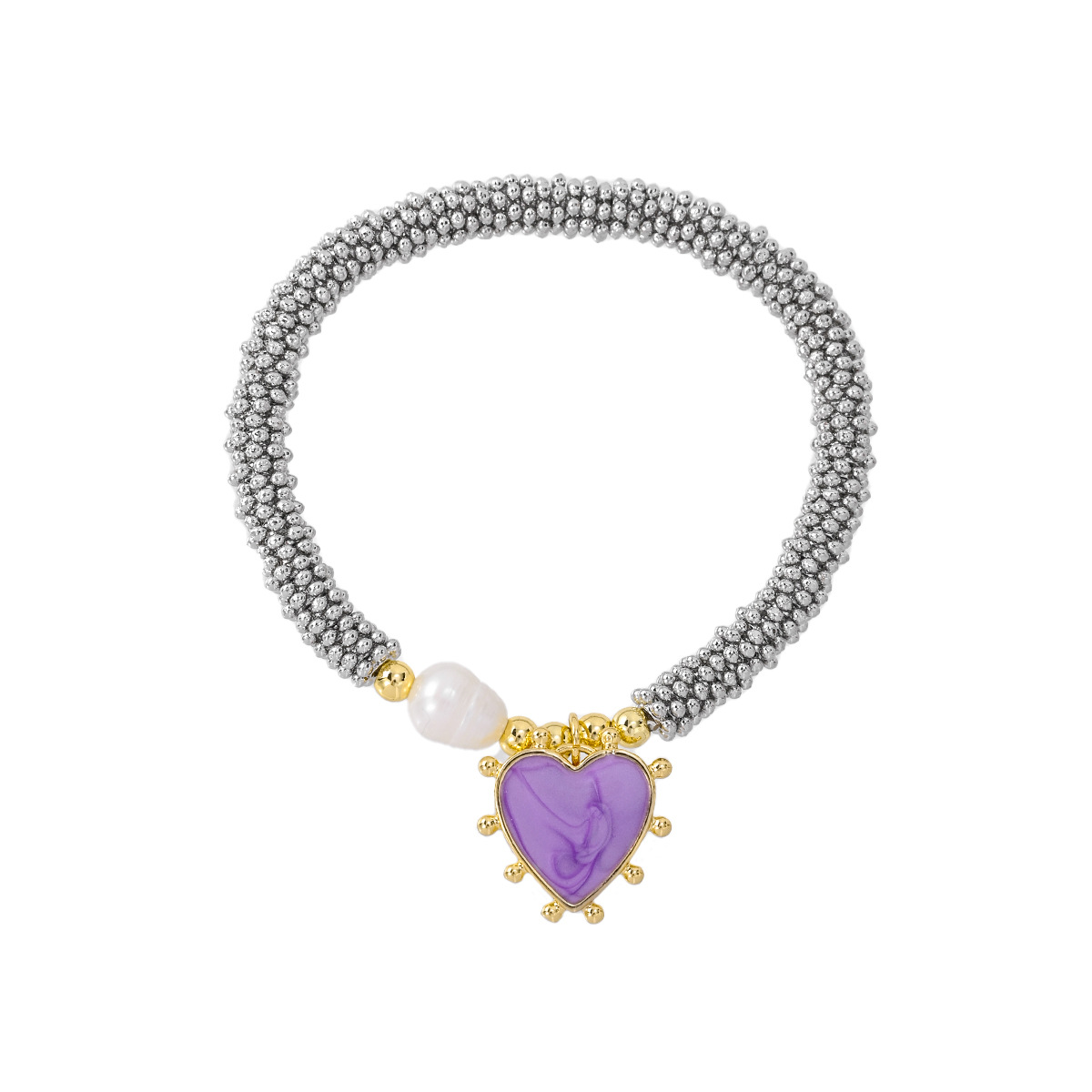 Copper Chain Material Wholesale Jewelry INS Style IG Style Heart Shape Copper Plating Beaded Chain Caviar Bracelet