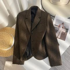 咖啡色人字纹毛呢西装外套女秋季高级设计感小众炸街气质小西服