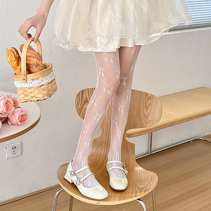 2024 nuevo anti-snagging jacquard alto elástico pantimedias Lolita White bottoming Thin Hollow Cherry sexy calcetines de malla