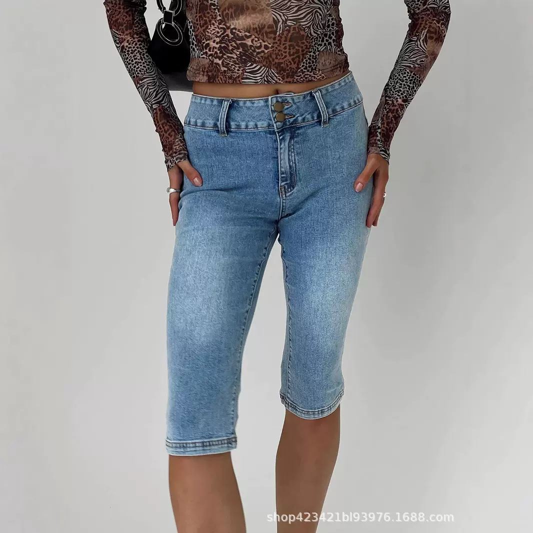 定制女装牛仔6分裤春季新款女士yk2中腰牛仔六分裤卡百搭普里裤女