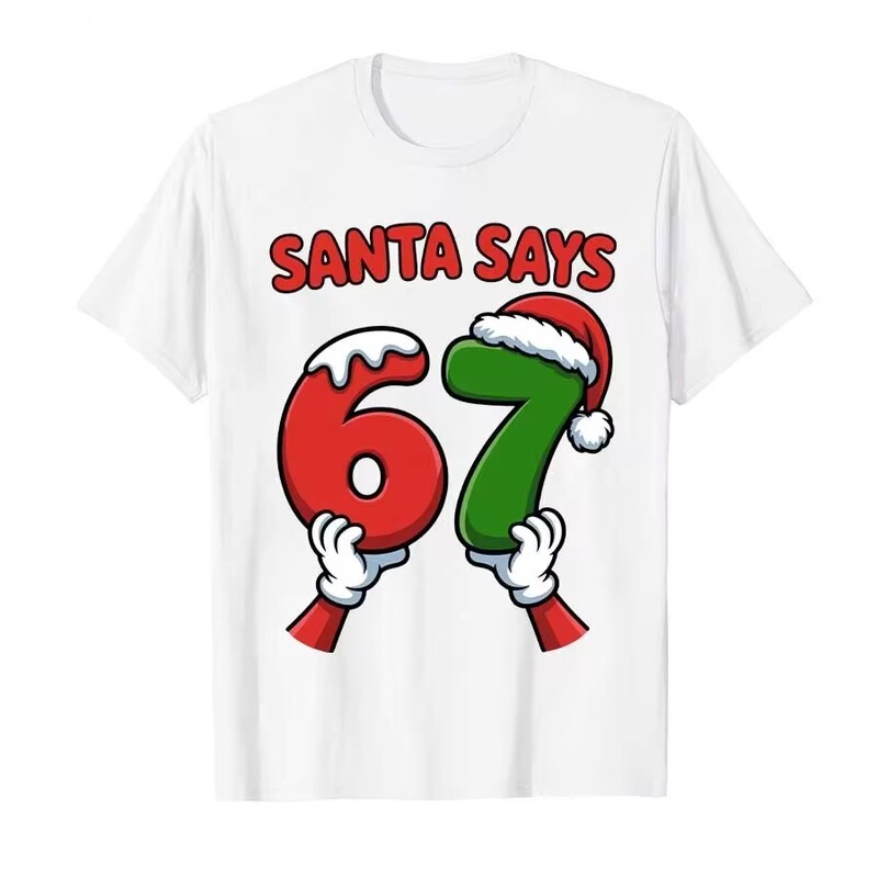 Funny Santa Claus Says Six or Seven Christmas Holidays 67 Meme Cartoon Print Women's T-Shirt Short Sleeve Top