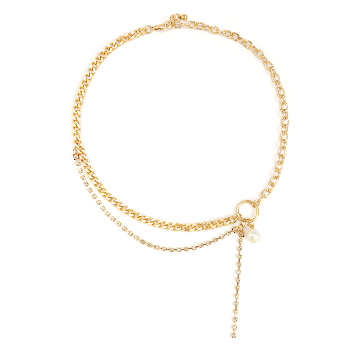 欧美风微镶水钻拼接个性甜酷辣妹项链女简约仿珍珠流苏小众锁骨链