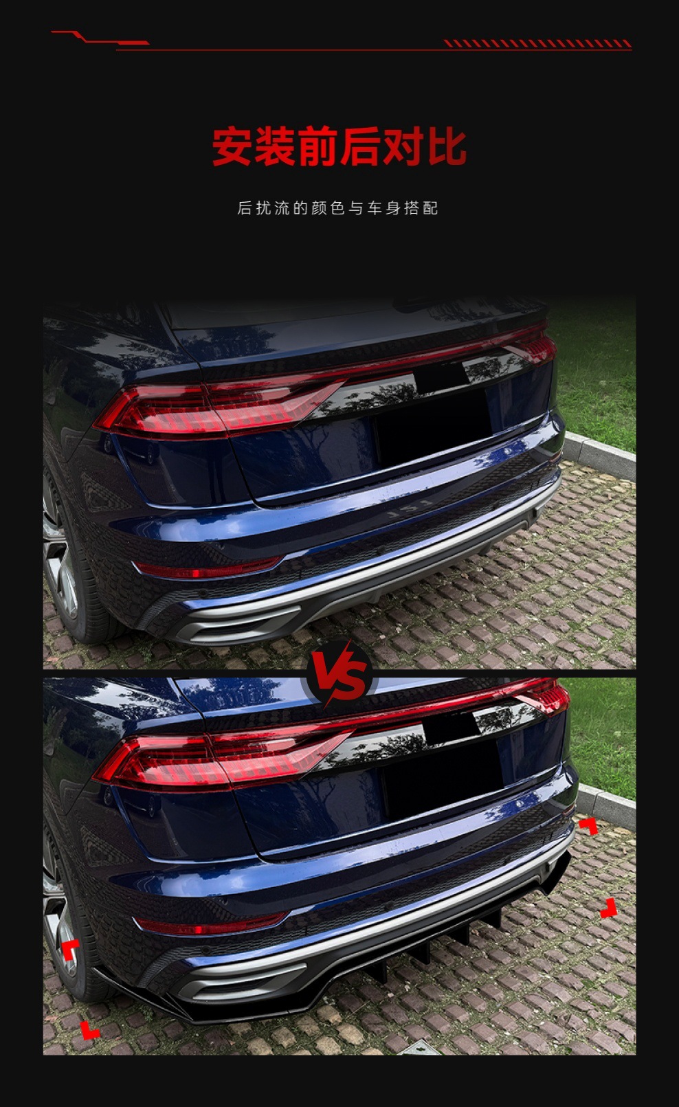 Applicable to 2019-2023 Audi Q8 4m Sline Three-Section Rear Lip Spoiler with Corner Extensions for Cross-Border Modification