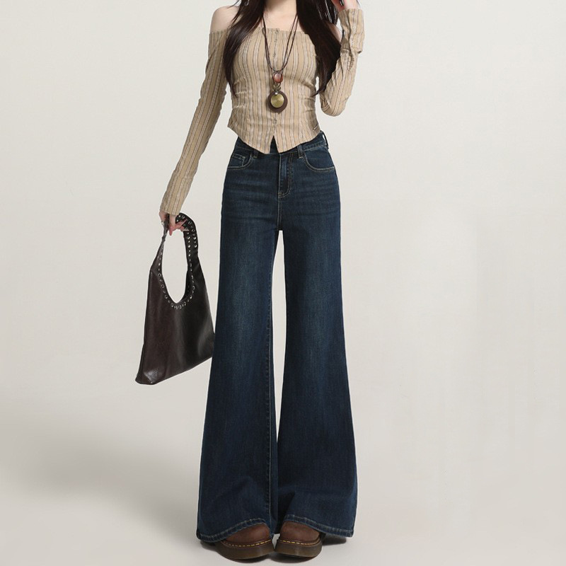 American-Style High-Waisted Flared Jeans for Women, Popular Model in Spring 2026, Stretchy and Slimming, Non-Tight-Fitting, Floor-Length Bell-Bottom Pants
