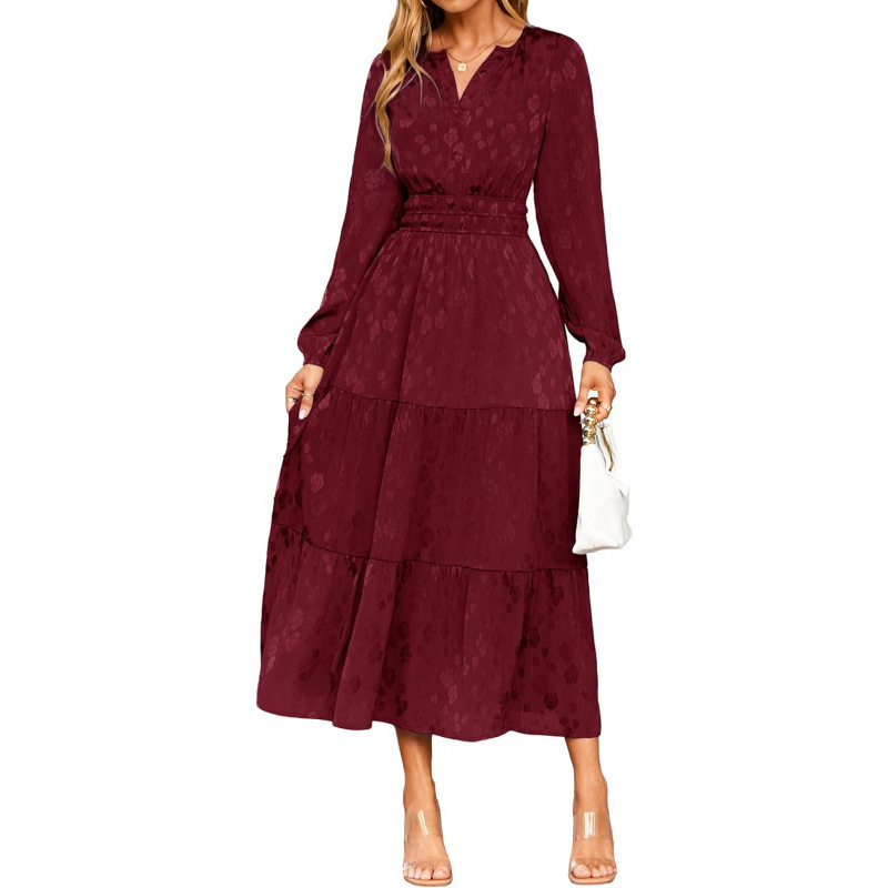 Cross-Border Amazon European and American Casual Long-Sleeved Dress for Women 2026 Spring New Elegant V-Neck Floral Dress Cross-Border Amazon European and American Casual Long-Sleeved Dress for Women 2026 Spring New Elegant V-Neck Floral Dress