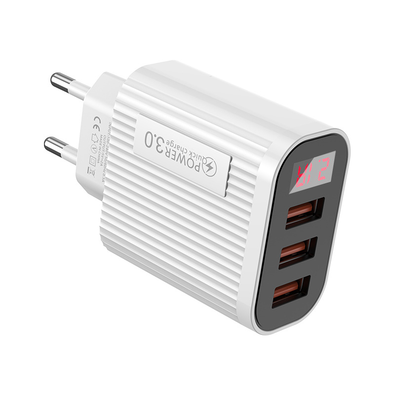 3USB Digital Phone Charger Multi port Display European American Standard Fast Charging Head Suitable for Apple and_voghion.com