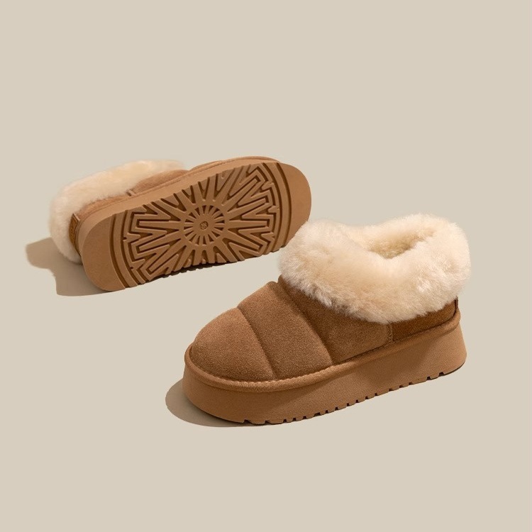 Hot style furry brood sneeuwlaarzen voor vrouwen 2024 winter nieuwe dikke zool verhogende bont mond plus fluweel verdikte casual katoenen schoenen_voghion.com