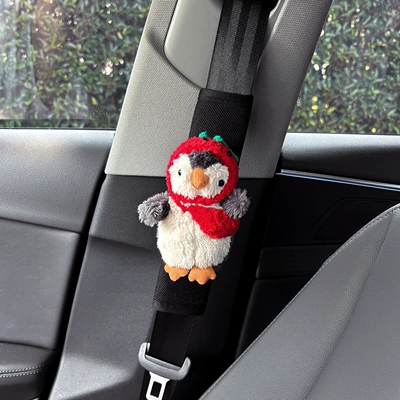 Creative Hat Penguin Car Seatbelt Seat belt shoulder pad - strawberry-hat-satchel-penguin-linen-shoulder-pad-black