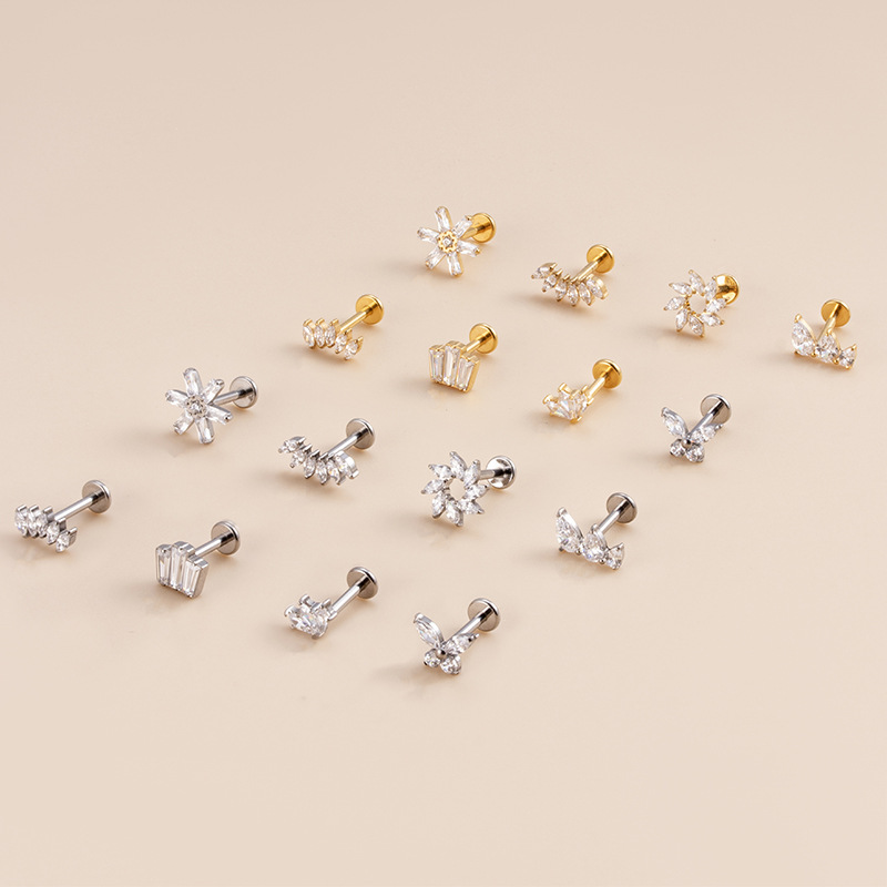 2PCS G23 internal teeth lip rod ear bone nail F136 titanium inlaid zircon fashion crown butterfly wreath_voghion.com