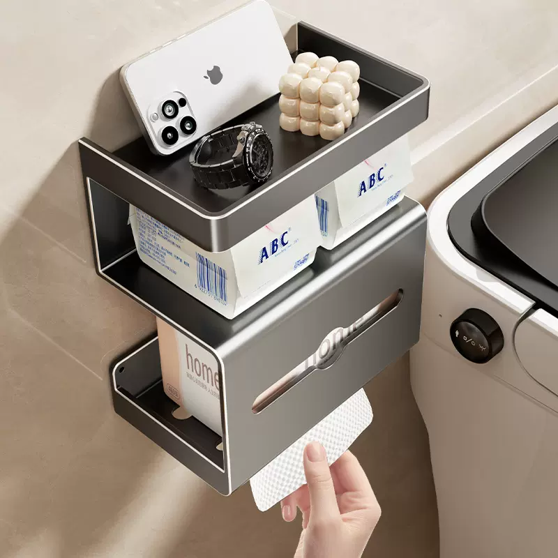 免打孔厕所纸巾架壁挂湿巾纸巾盒多功能卫生间墙上抽纸手机置物架