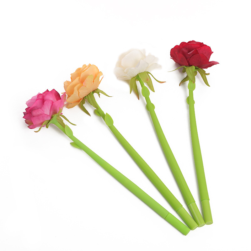 Nueva Rosa exótica bolígrafo creativo divertido papelería simulación flor pluma boda signo-en la fábrica de la pluma al por mayor