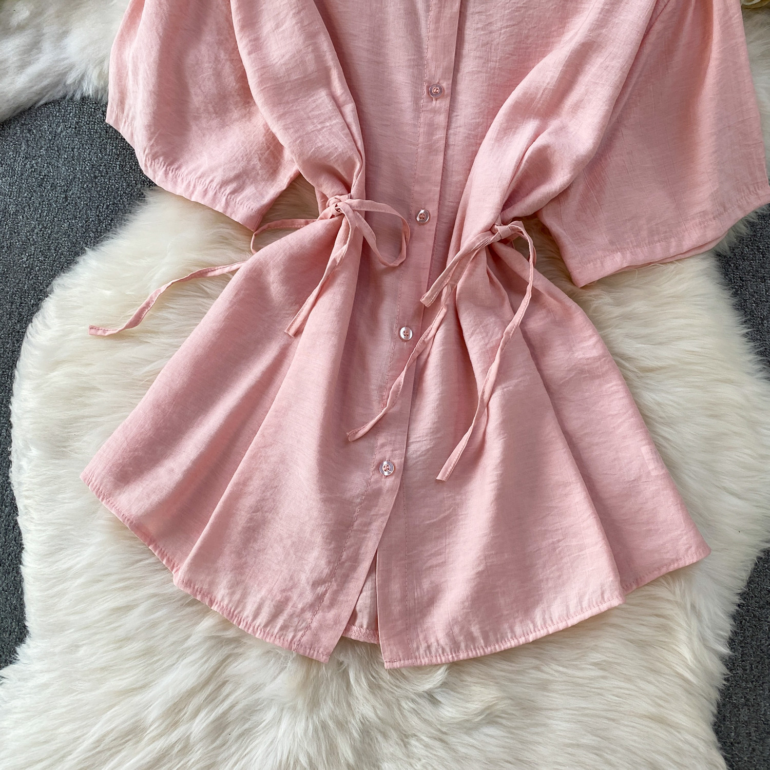 High-Waisted Slimming Collared Shirt with Side Ties And Wide Leg Trousers Women's Outfit Casual Style Set_ecoleips.com