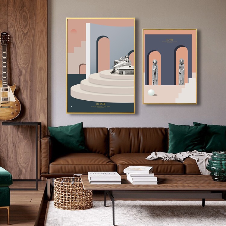 Nordic Minimalist Modern Creative Ancient Roman Morandi Architectural Art Framed Decorative Painting Artistic Style Wall Hanging Painting