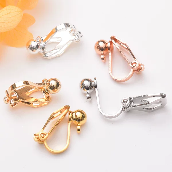 Color retaining 14k gold ear clip diy material without ear hole triangle clip hanging round bead earring accessories ear clip converter