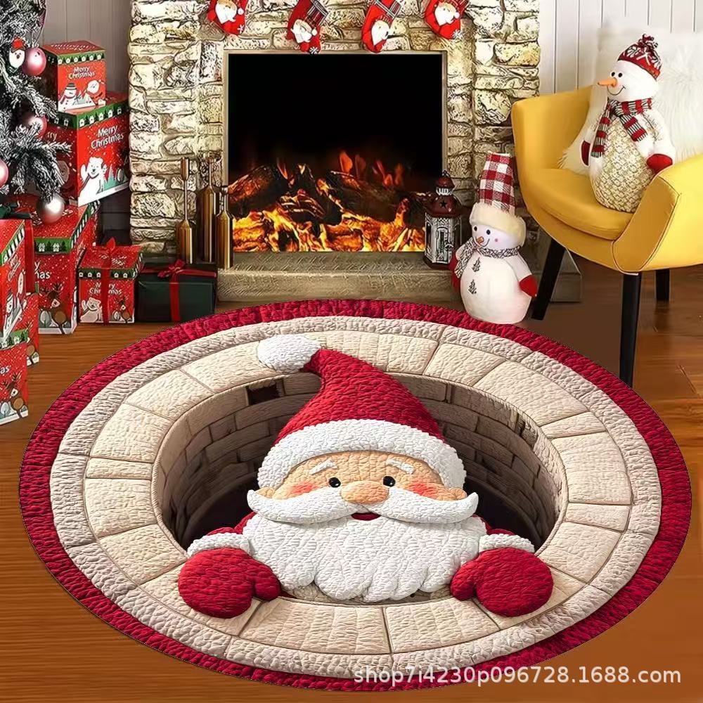 圣诞款圆形地毯客厅房间摇椅装饰仿羊绒水晶绒地毯隔凉易打理地垫