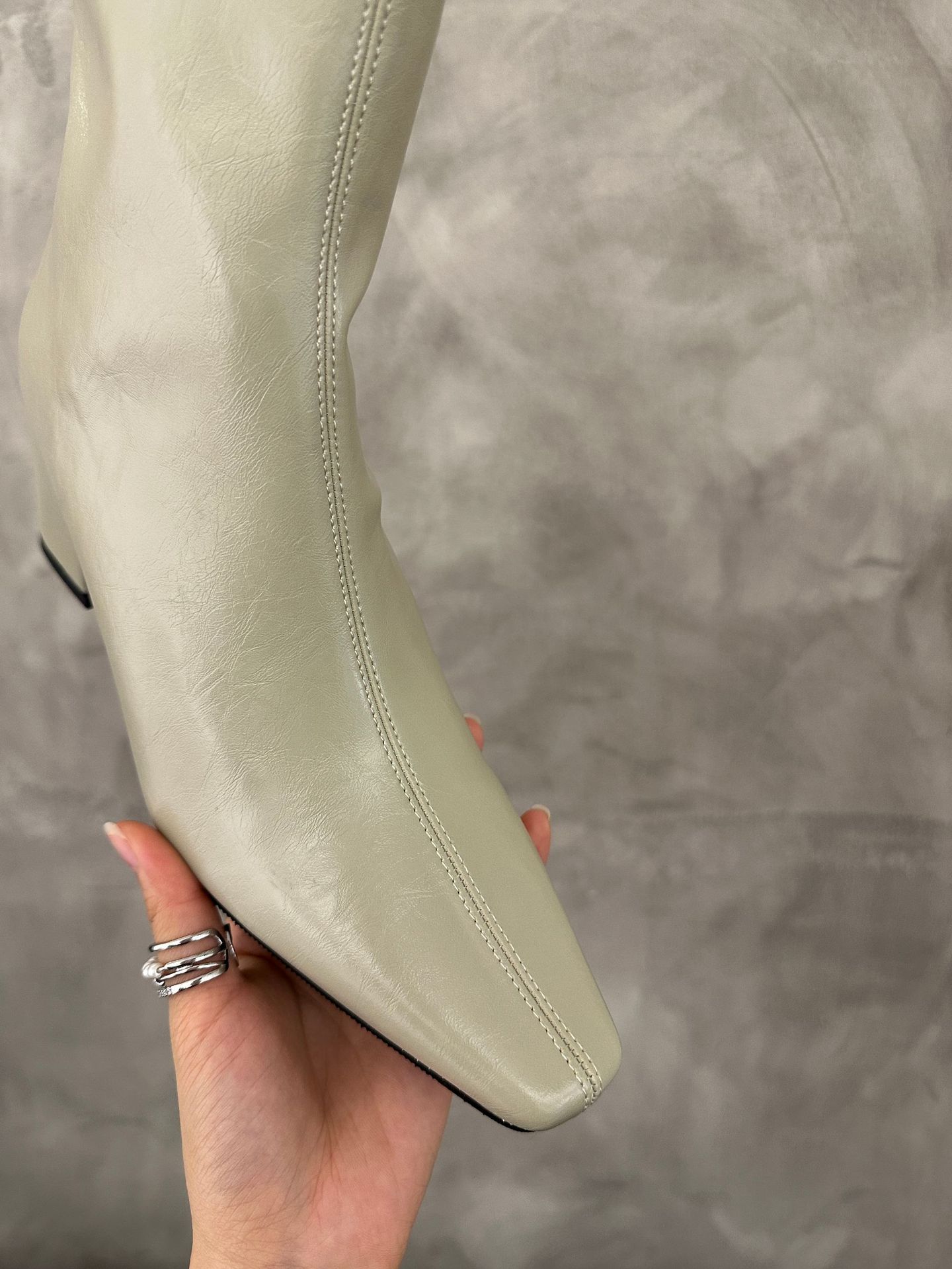 ShoeVault Korean Style Minimalist Soft Leather Stretch Slim Bare Square Toe Chunky High Heel Short Slimming Height Increasing_vogvips.com