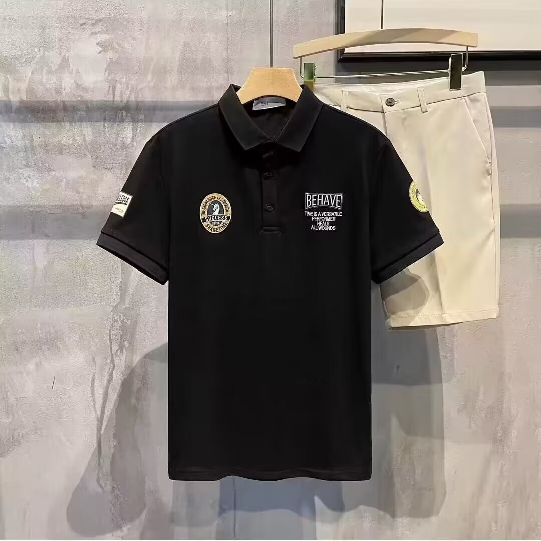Polo a maniche corte stampata con stemma 2024, maglietta da uomo con risvolto trendy, bella, alla moda e aderente_voghion.com