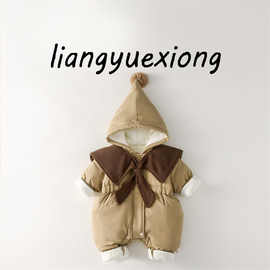 婴儿女童衣服冬季棉衣宝宝冬装加厚连体衣保暖夹棉新款加绒棉服无