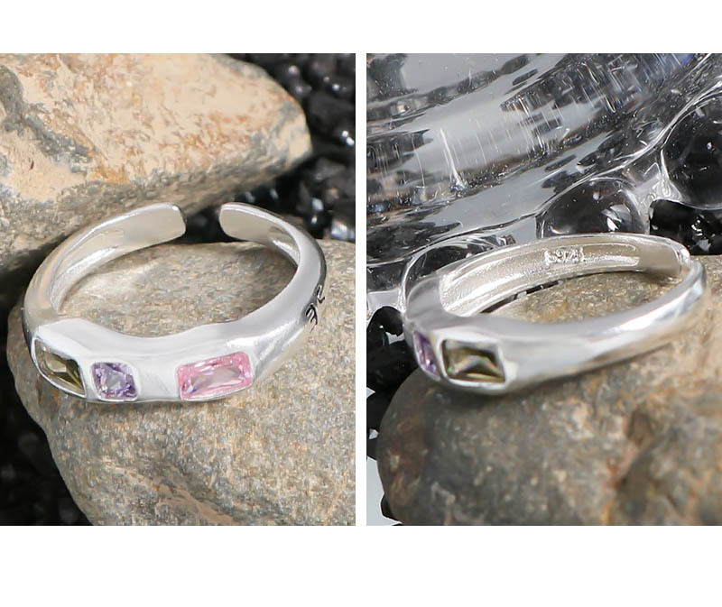 Simple Style Round Sterling Silver Plating Zircon Open Ring 1 Piece