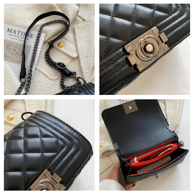 Bolsa de ombro feminina estilo coreano com corrente transversal_voghion.com