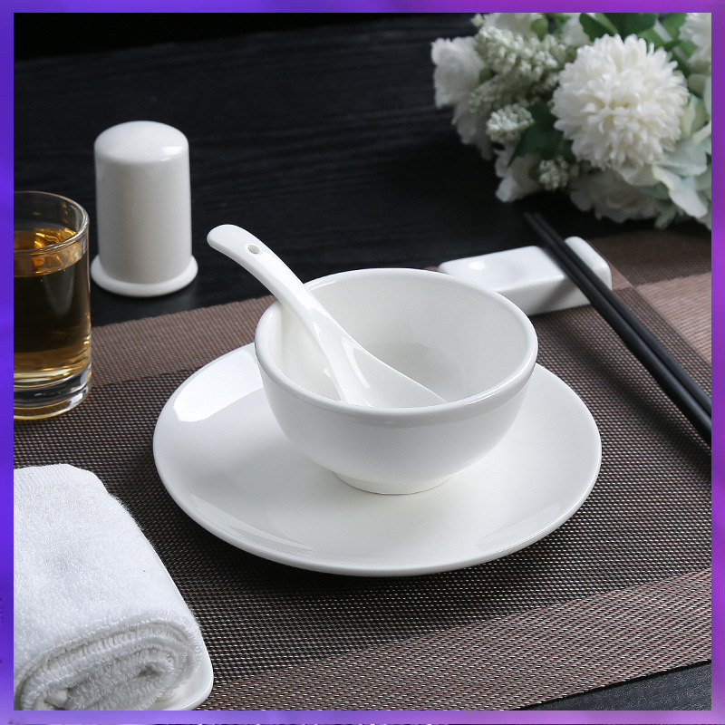 Wg6Q Hotel Restaurant Ceramic Pure White Plate Bowl Bone Plate Set Hotel Club Dining Table Tableware Set 34