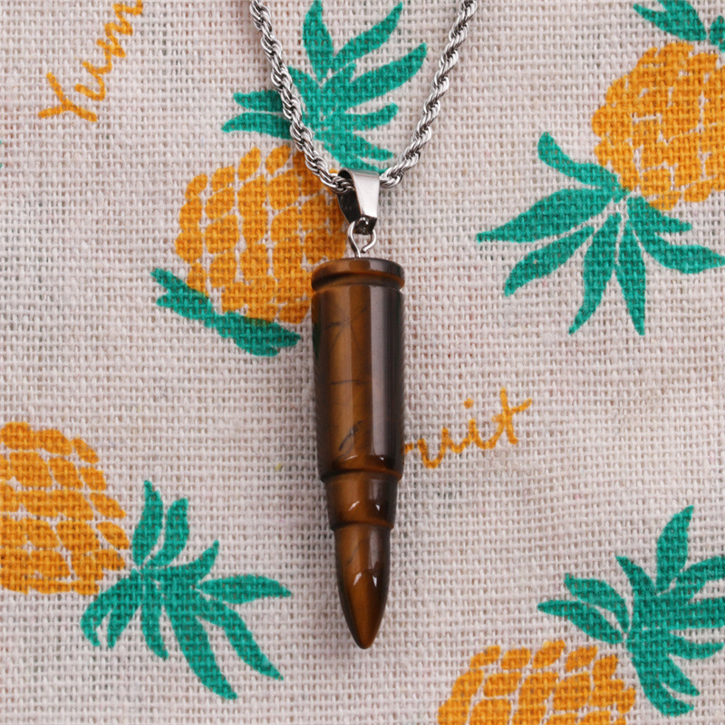 Fashion Semi-precious Stone Tiger's Eye Stone Bullet Pendant Stainless Steel Necklace display picture 5