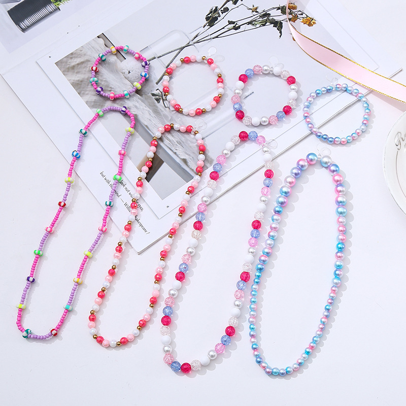 European and American Cross-Border Rice Beads Crystal Beads Soft Clay Necklace Bracelet Set Popular Personalized Hand-Woven Ethnic Pendant