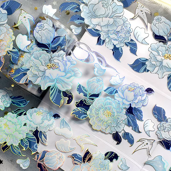 Donghong Fresh Style Rose Glossy Pet Journal Tape Laser Gold Shell Light Crystal Ink DIY Journal Tape