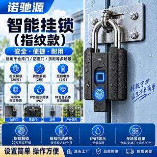 亚马逊热销户外防水指纹挂锁锌合金免钥匙智能锁头现代简约门锁