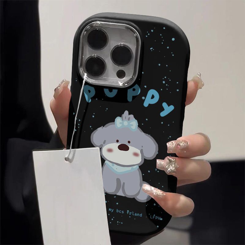 蓝墨灰小狗苹果16promax小胖墩手机壳15/14/13金属框iPhone12可爱