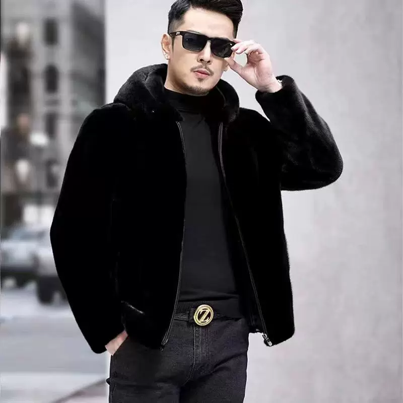 新款男士皮草外套仿水貂加厚保暖冬装休闲海宁皮衣水貂绒大衣男装