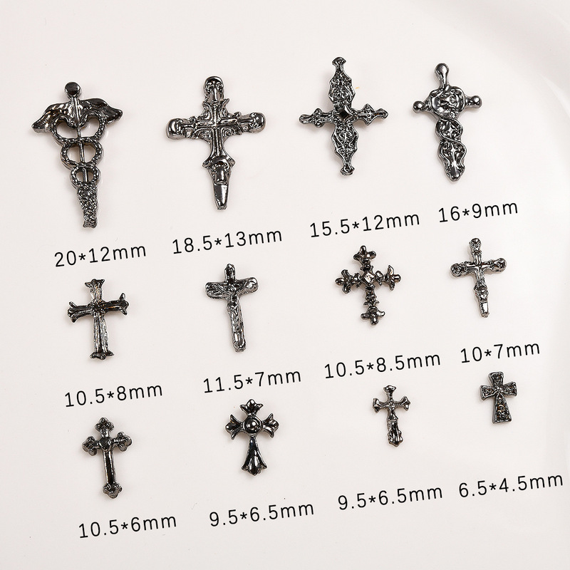 Cyber Red Dark Style Nail Art Jewelry Alloy Cross Jewelry Vintage Nail Decoration Wholesale Mixed Metal