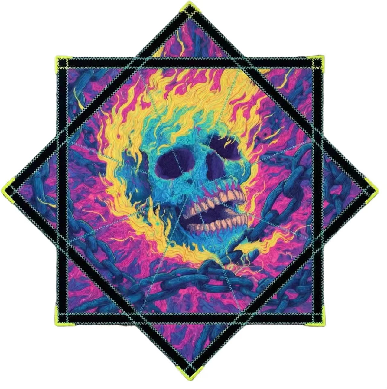 UV-emitting star rotating fabric, Dapo star juggling toy, skull theme, UV reactive square scarf