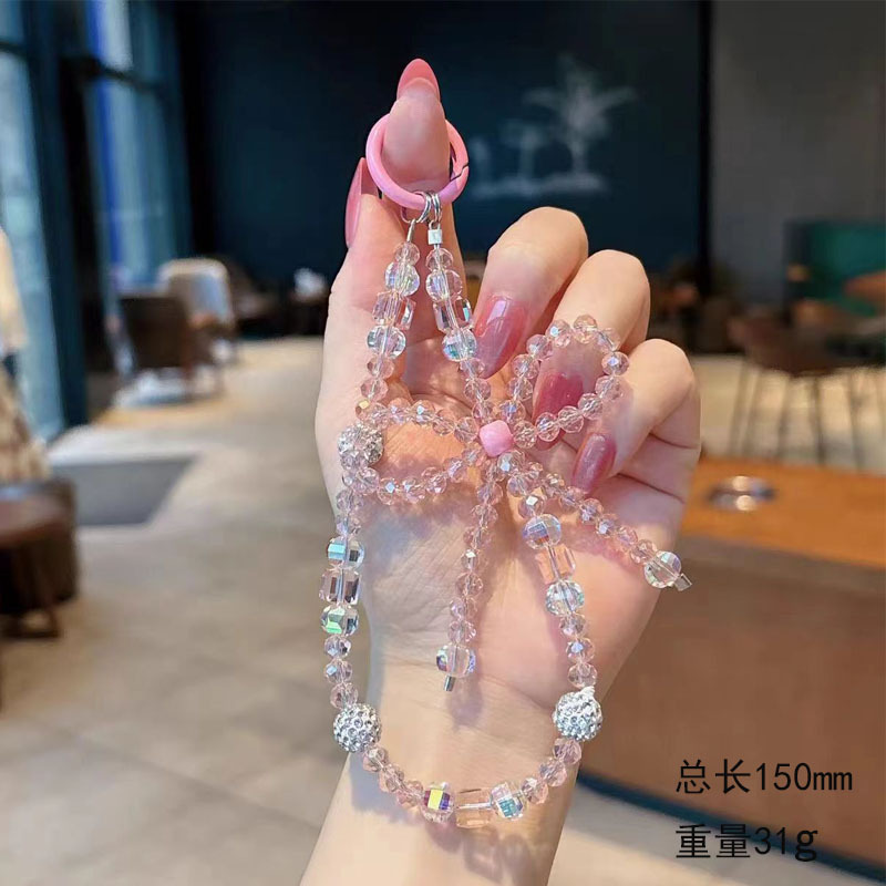 Estilo ins de alta calidad, gota de cristal japonés y coreano, diamantes de imitación, colgante con cuentas, funda para teléfono móvil, cordón, colgante de llave, pulsera de todo fósforo