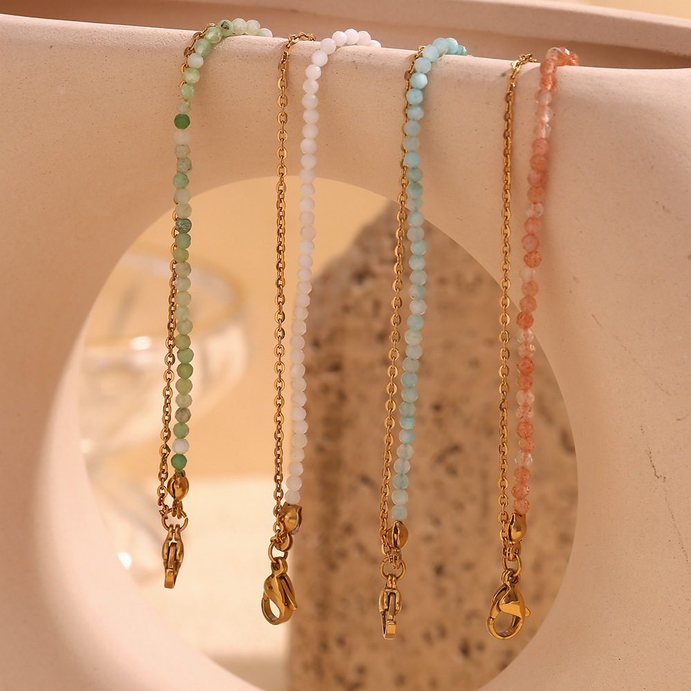 Natural Stone Beaded Stainless Steel Bracelet
