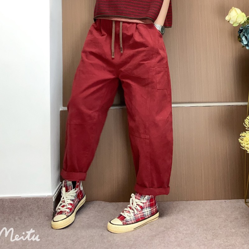 彩色休闲裤 2025秋季新款 个性拼接百搭宽松松紧腰系带裤子女5825|undefined