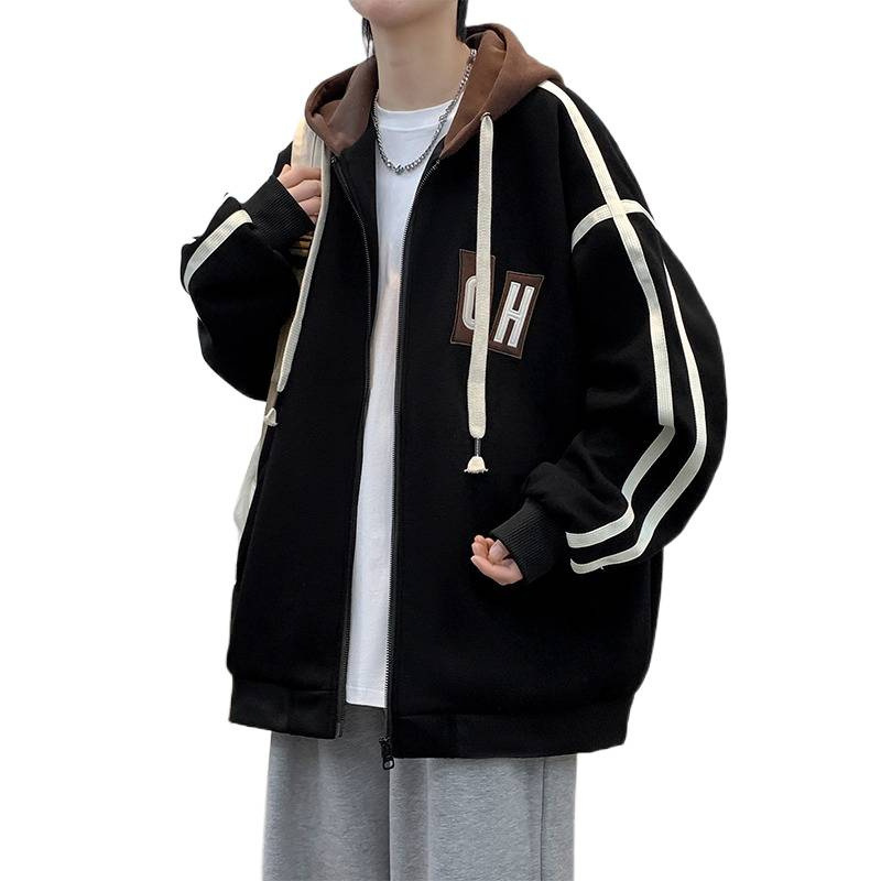 外贸批发连帽棒球服外套男冬季潮牌宽松休闲夹克大码开衫加绒卫衣|undefined