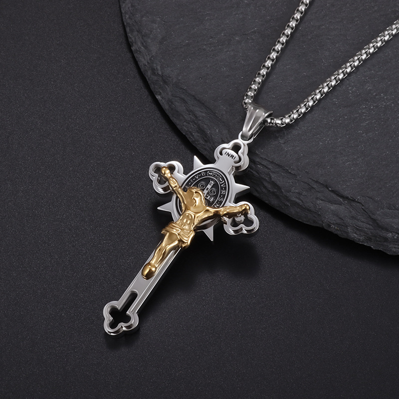 Casual Vintage Style Punk Cross Stainless Steel Men's Pendant Necklace display picture 2