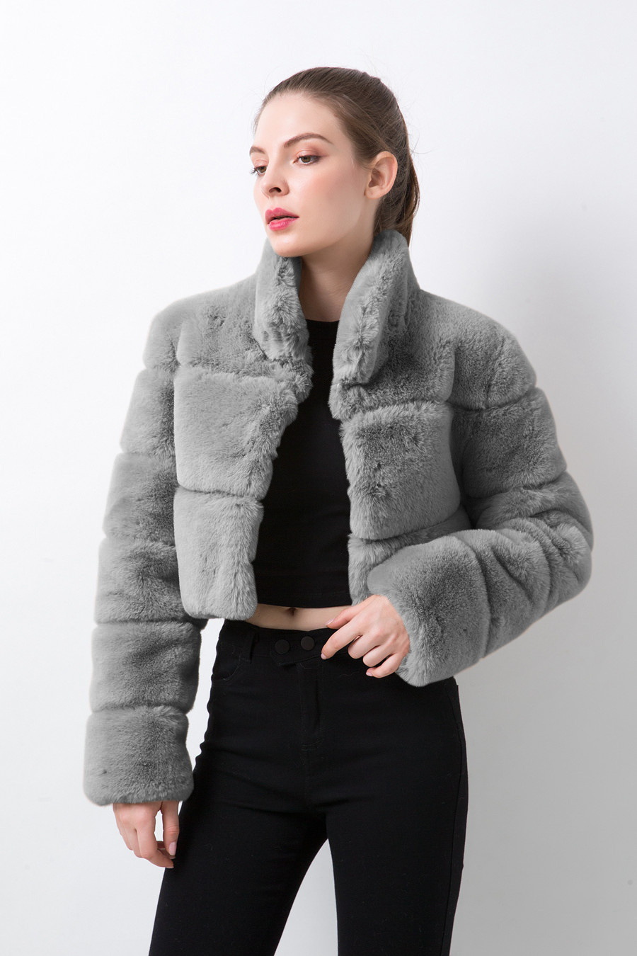 Abbigliamento Donna Pelliccia Giacca Donna Pelliccia Cuciture Orizzontali Pelliccia Artificiale_voghion.com