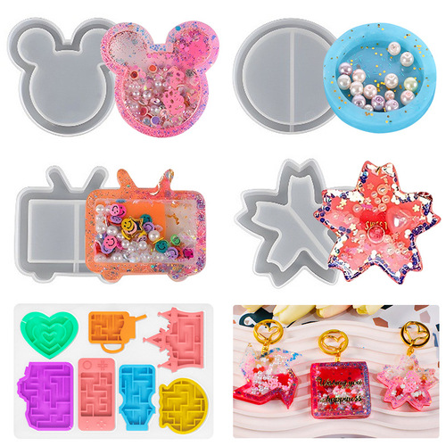 34 types of silicone quicksand molds for wishing bottles, large square and round bear paws, love keychains, quicksand silicone molds