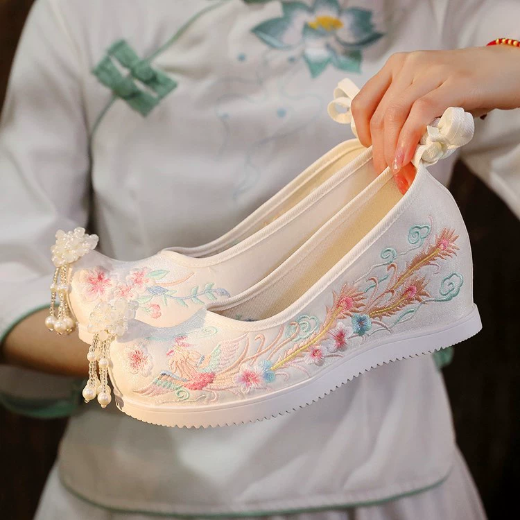 Туфли династии Хань 6 см с внутренним усилением Феникса, туфли с открытым носком древнего костюма, туфли с вышивкой в этническом стиле, студенческие танцевальные туфли, женские туфли с бантом