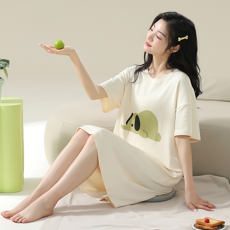 Category A nightgown summer women's 2025 new cotton summer women's sexy short sleeve elephant pregnant women's pajamas summer