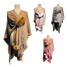 亚马逊速卖通新款仿貂毛斜杠毛球保暖束腰腰带流苏四色披肩斗篷