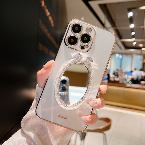 Applicable for iPhone15 Pro Max phone case pearl mirror fashionable new Apple14 electroplated silicone 13 rhinestoned