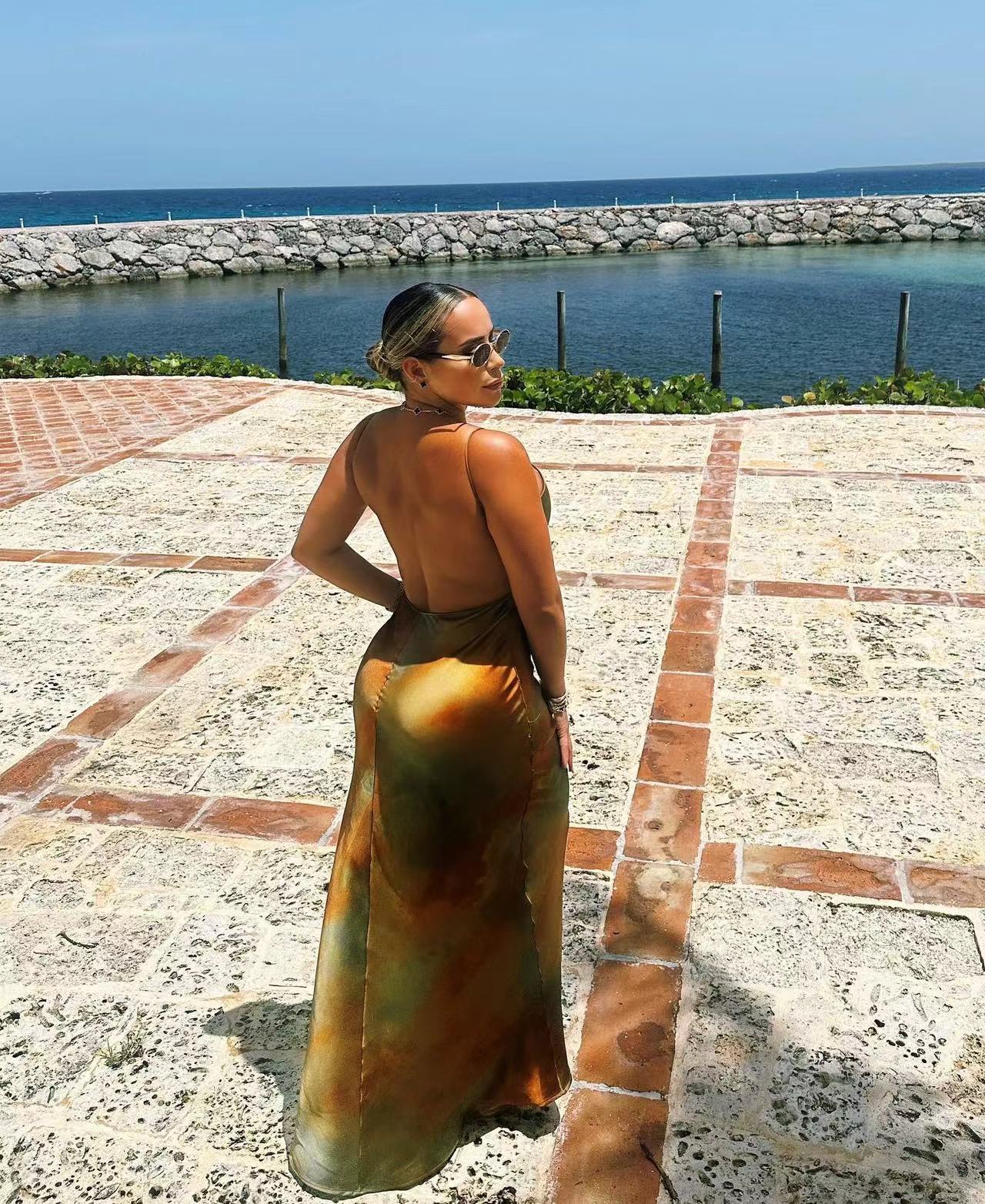 Strap Dress Dresses Type Wholesale Women's Sexy Streetwear Backless Tie Dye Holiday Beach Strap Sleeveless Strap Dress